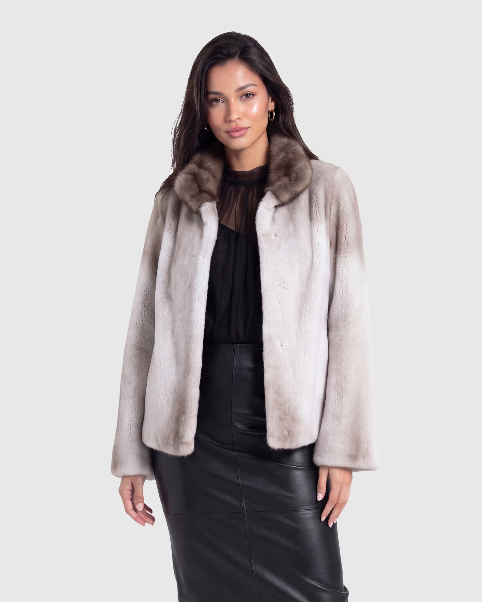 SEMI SHEARED MINK JACKET WITH STONE MARTEN COLLAR