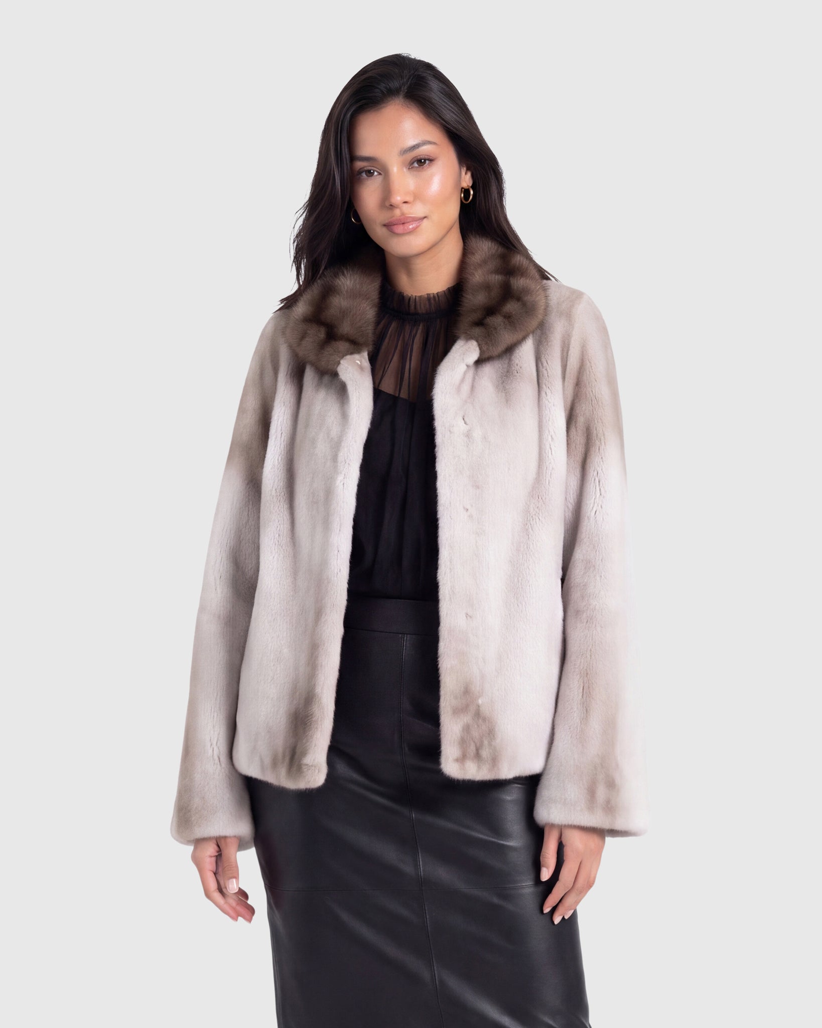 SEMI SHEARED MINK JACKET WITH STONE MARTEN COLLAR