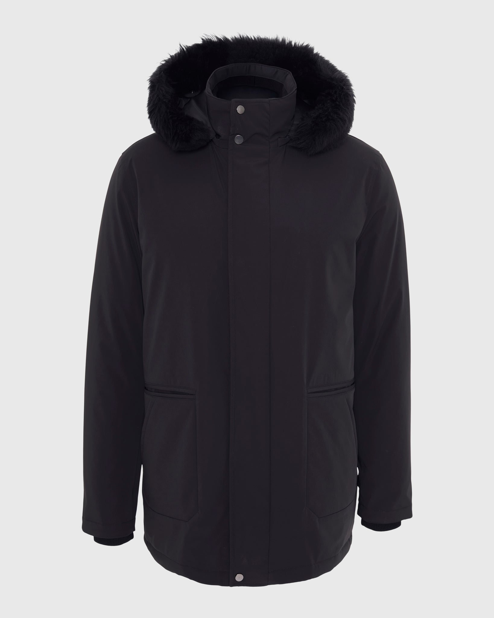 MEN'S QUILTED DOWN JACKET WITH MERINILLO SHEARLING LAMB HOOD TRIM