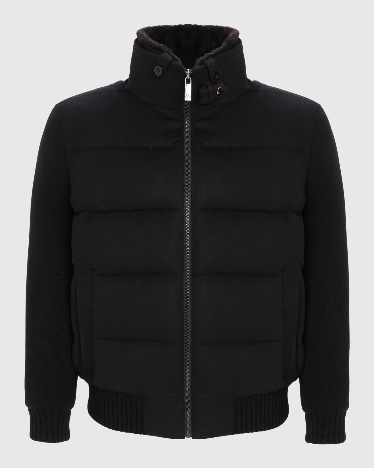 MEN'S WOOL BLEND QUILTED DOWN JACKET WITH DETACHABLE SELECT SHEARLING LAMB