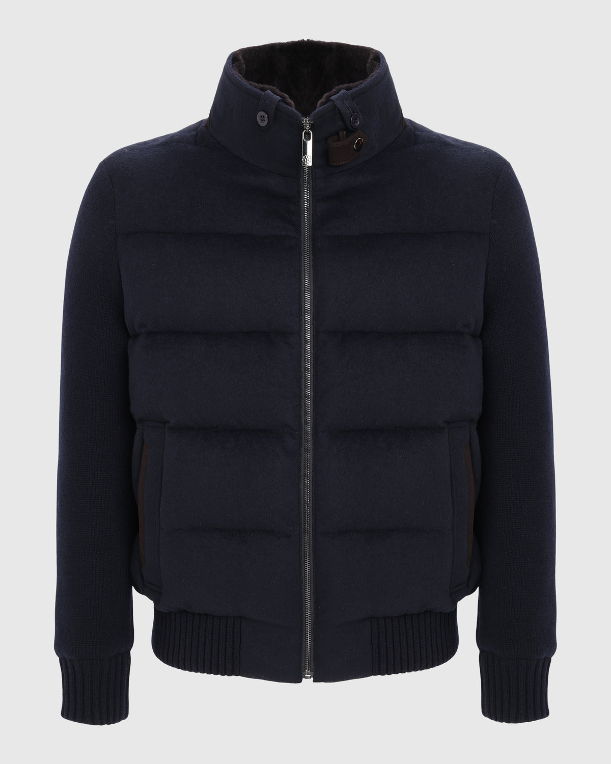 MEN'S WOOL BLEND QUILTED DOWN JACKET WITH DETACHABLE SELECT SHEARLING LAMB