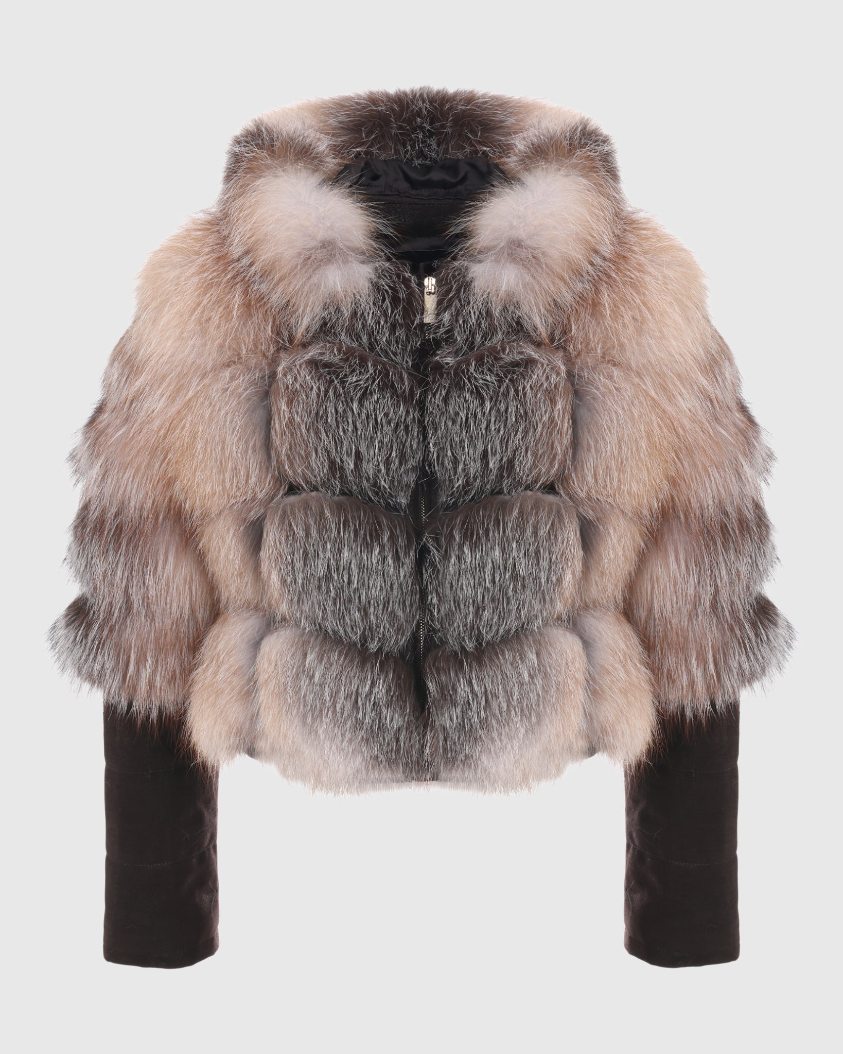 CROPPED FOX JACKET WITH DETACHABLE HOOD AND WITH METIS SUEDE LOWER SLEEVES
