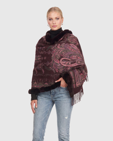 Double Face Cashmere Stole With Rex Rabbit Trim