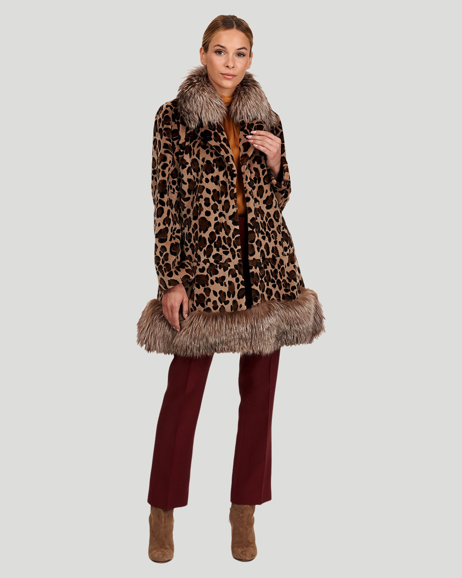 Animal Print Mink Stroller W/ Silver Fox Fur Trim