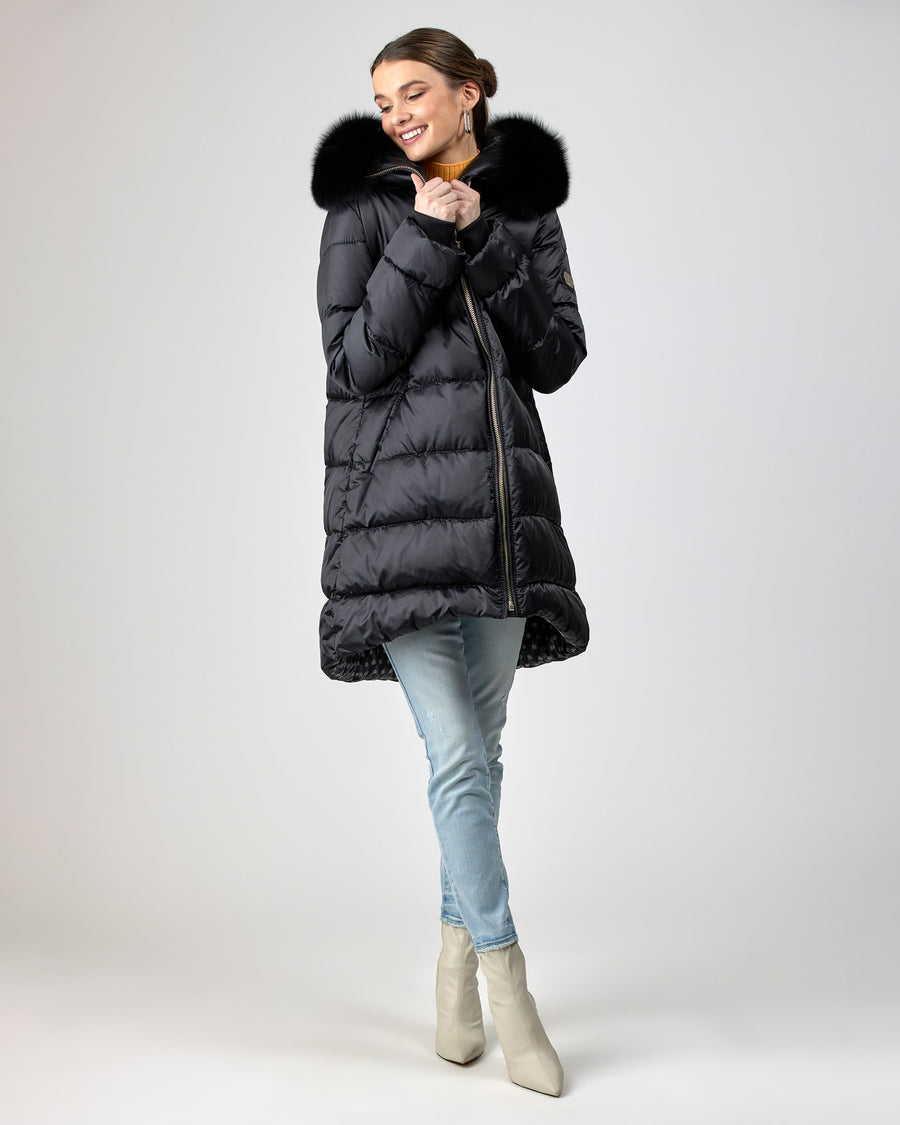 Après-Ski High-Low Jacket With Detachable Fox Hood Trim
