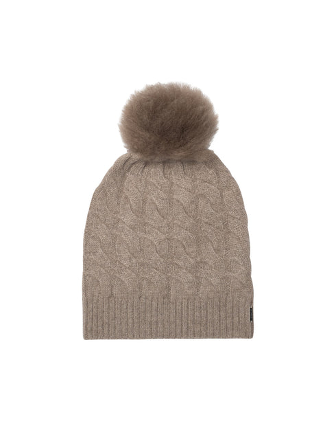 Cable Knit Cashmere Hat with Toscana Lamb Pompom
