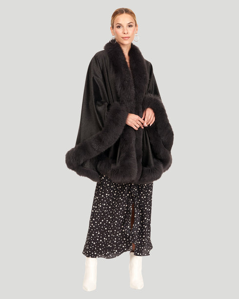Cashmere Cape With Fox Trim