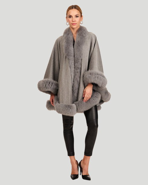 Cashmere Cape With Fox Trim