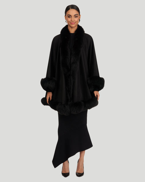 Cashmere Cape With Fox Trim