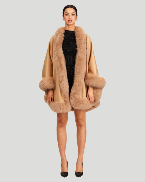 Cashmere Cape With Fox Trim