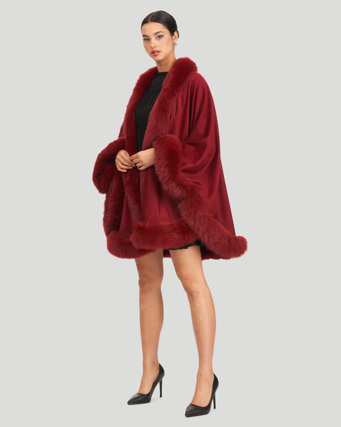 Cashmere Cape With Fox Trim