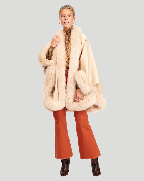 Cashmere Cape With Fox Trim