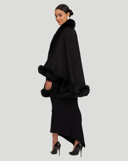 Cashmere Cape With Fox Trim