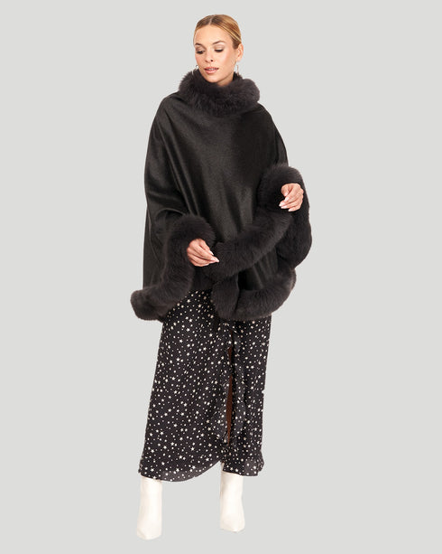 Cashmere Cape With Fox Trim