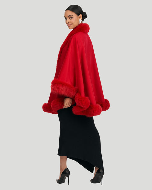 Cashmere Cape With Fox Trim