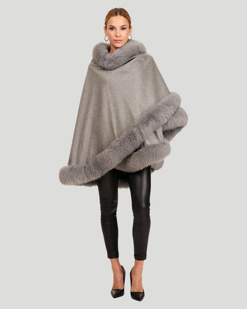 Cashmere Cape With Fox Trim