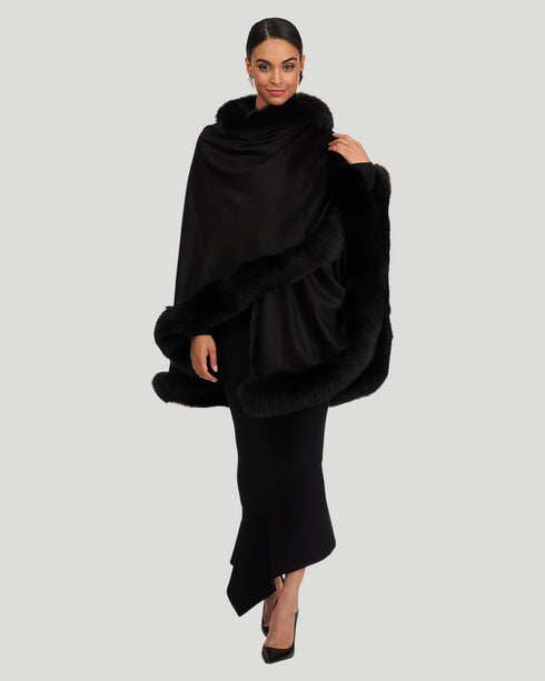 Cashmere Cape With Fox Trim