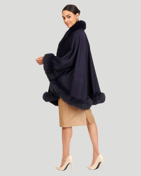 Cashmere Cape With Fox Trim