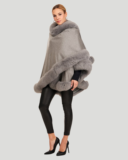Cashmere Cape With Fox Trim