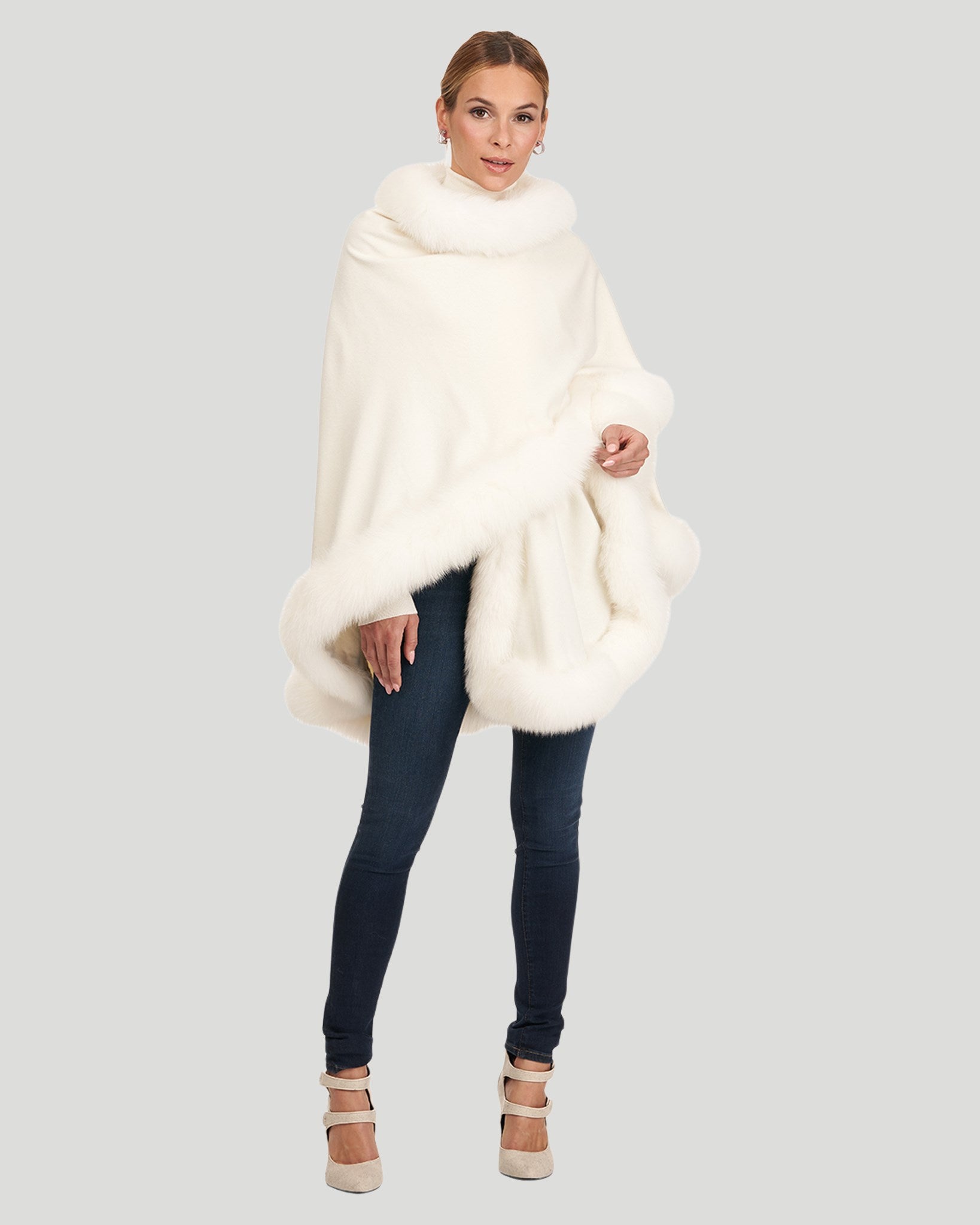 Cashmere Cape with Shadow Fox Trim