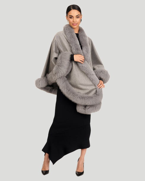 Cashmere Caplet With Fox Trim
