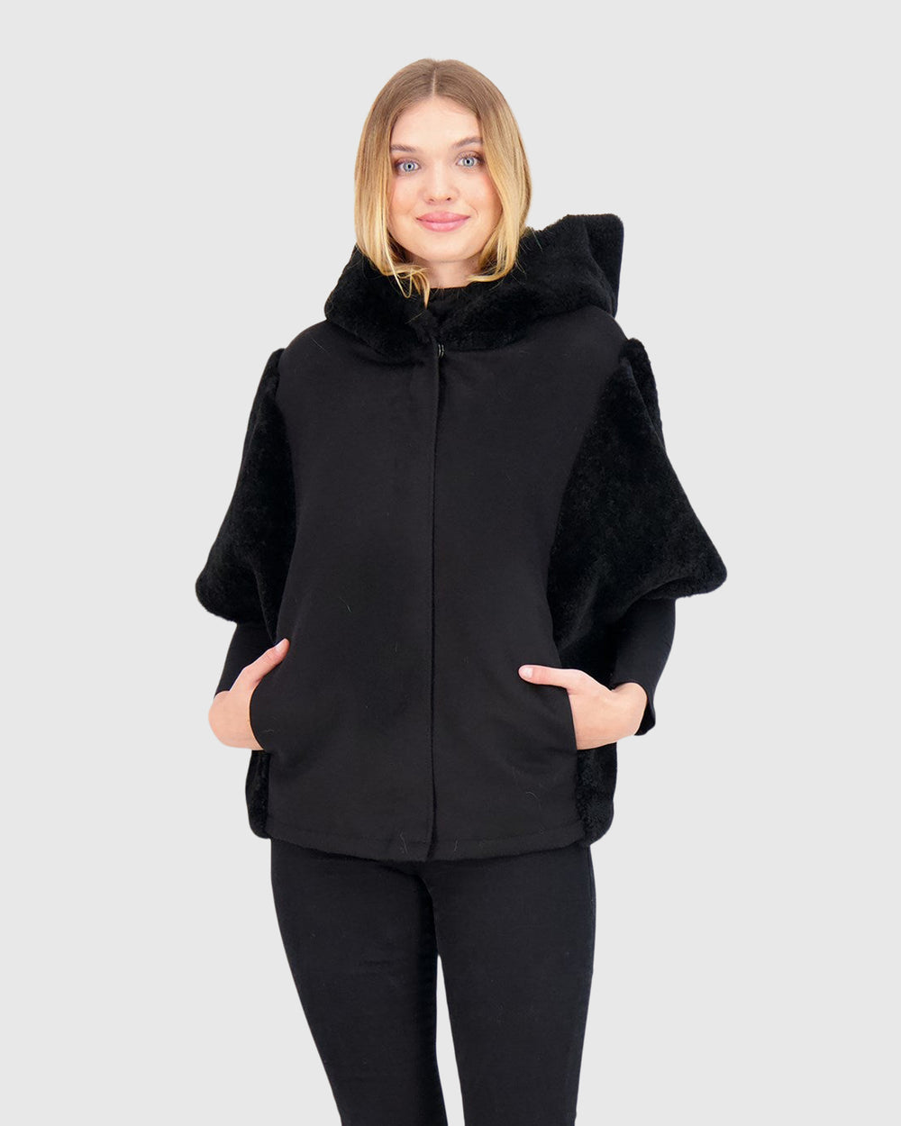 Cashmere Jacket With Sheared Select Cashmere Goat Trim And Short Sleev