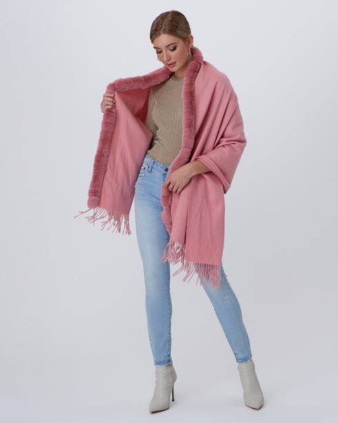 Cashmere Stole With Rex Rabbit Square Trim