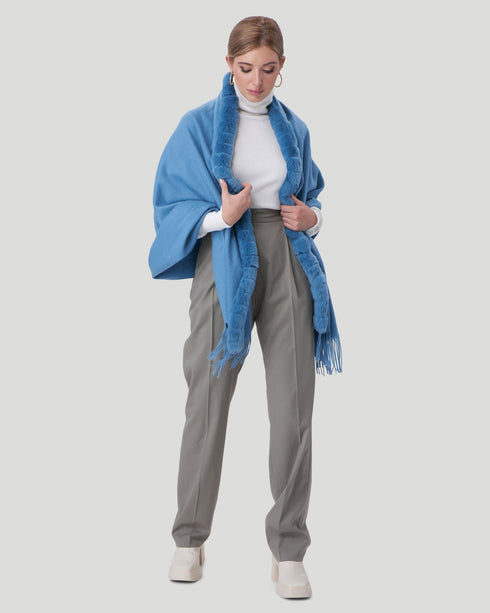 Cashmere Stole With Rex Rabbit Square Trim