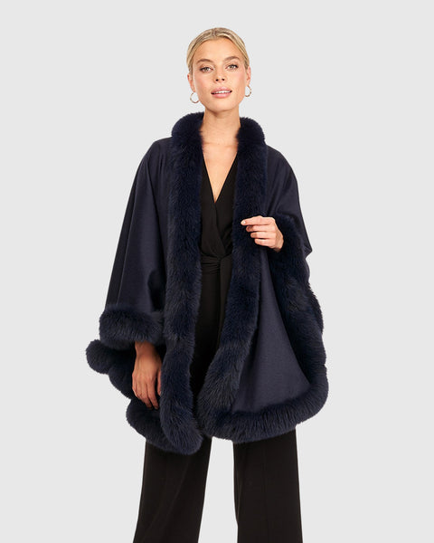 【美品】LIDNM / SHAWL COLLAR CAPE COAT Cashmere & Wool Cape With Toscana Shearling Lamb Trim | USA | Canada