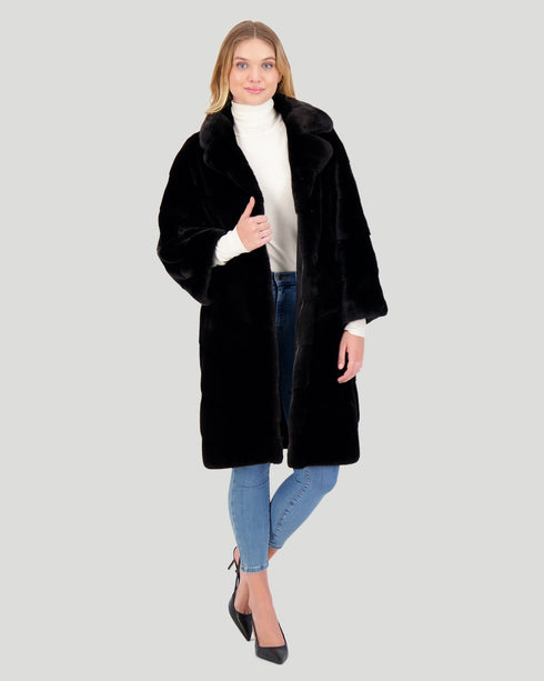 Chevron Mink Short Coat, Notch Collar