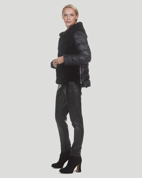 Chevron Rex Rabbit Jacket With Quilted Down Back And Sleeves