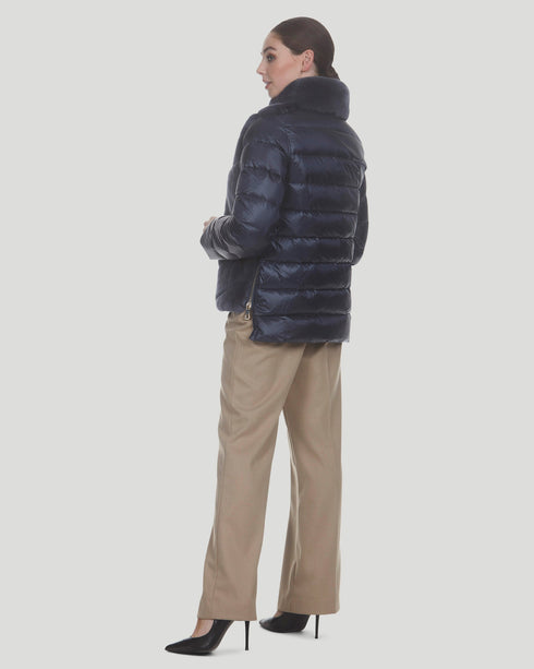 Chevron Rex Rabbit Jacket With Quilted Down Back And Sleeves