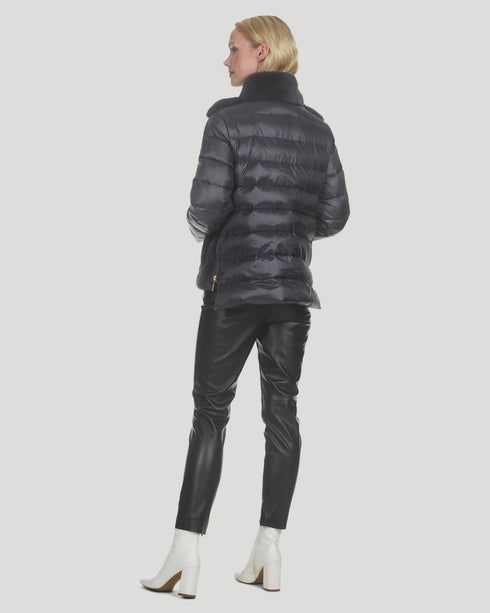 Chevron Rex Rabbit Jacket With Quilted Down Back And Sleeves