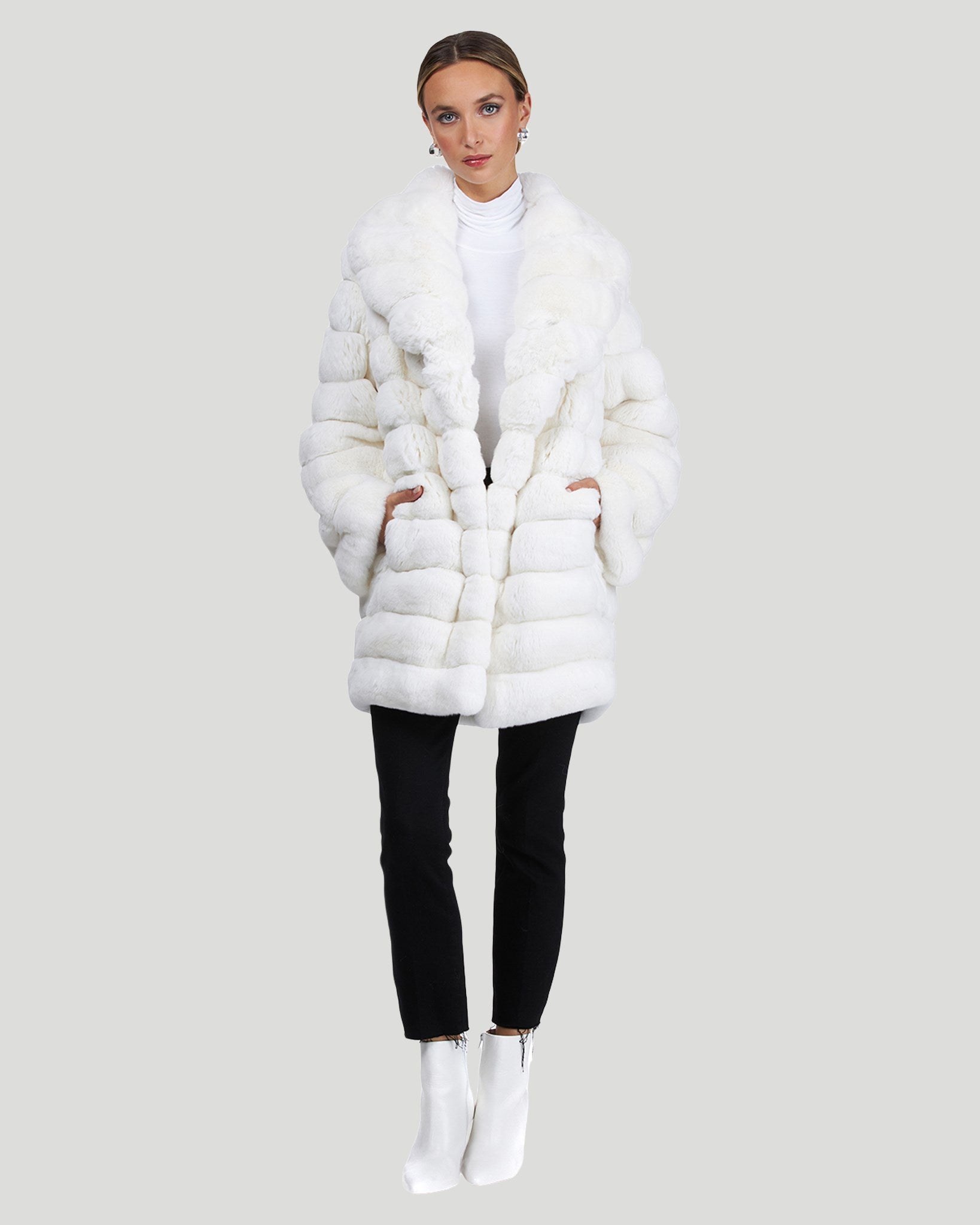White Mink Coat Chinchilla Fur Trim 8899 – MARC KAUFMAN FURS