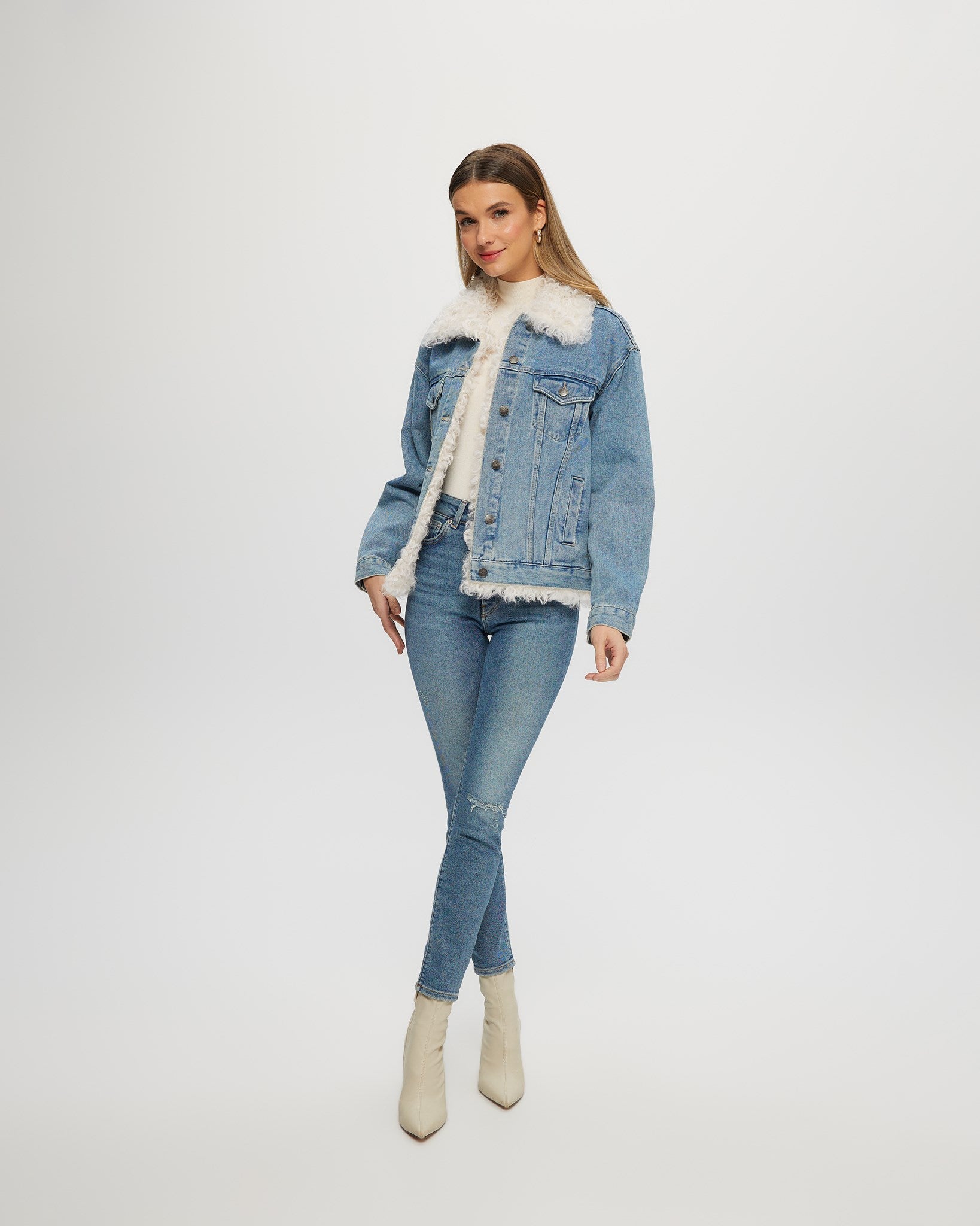 Denim jacket with fashion wool collar