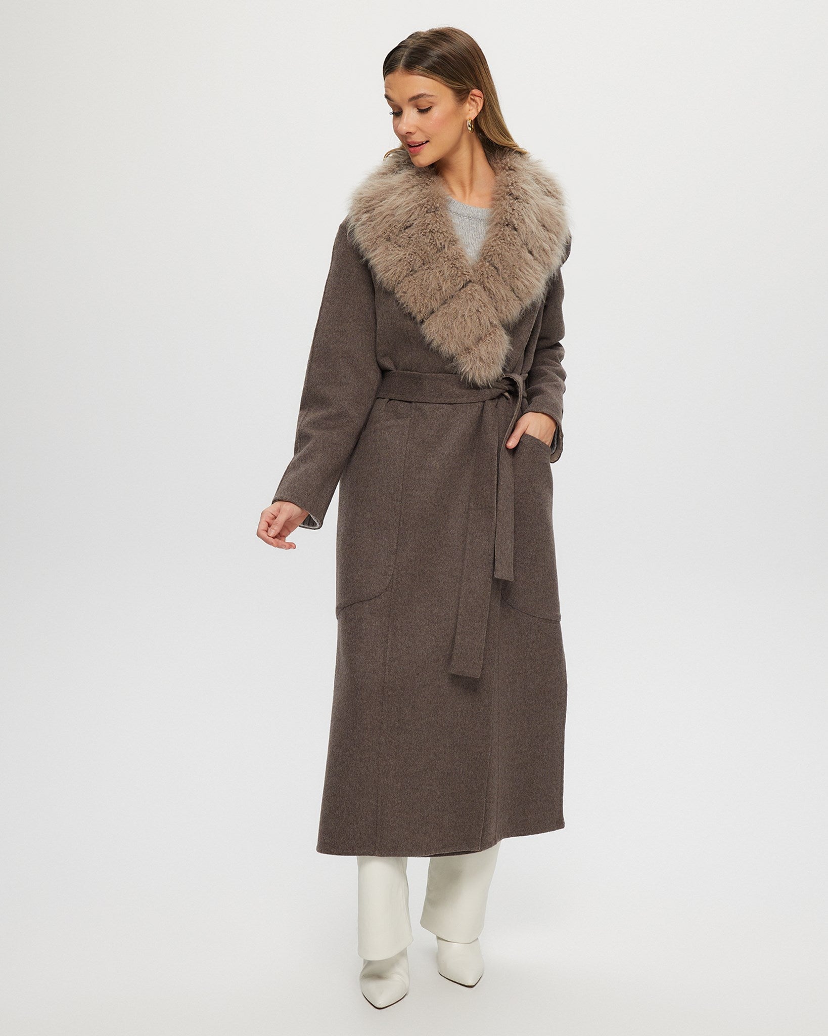 Double-Face Coat Crafted From Loro Piana Cashmere and Wool with Detachable Select Cashmere Goat Collar and Belt