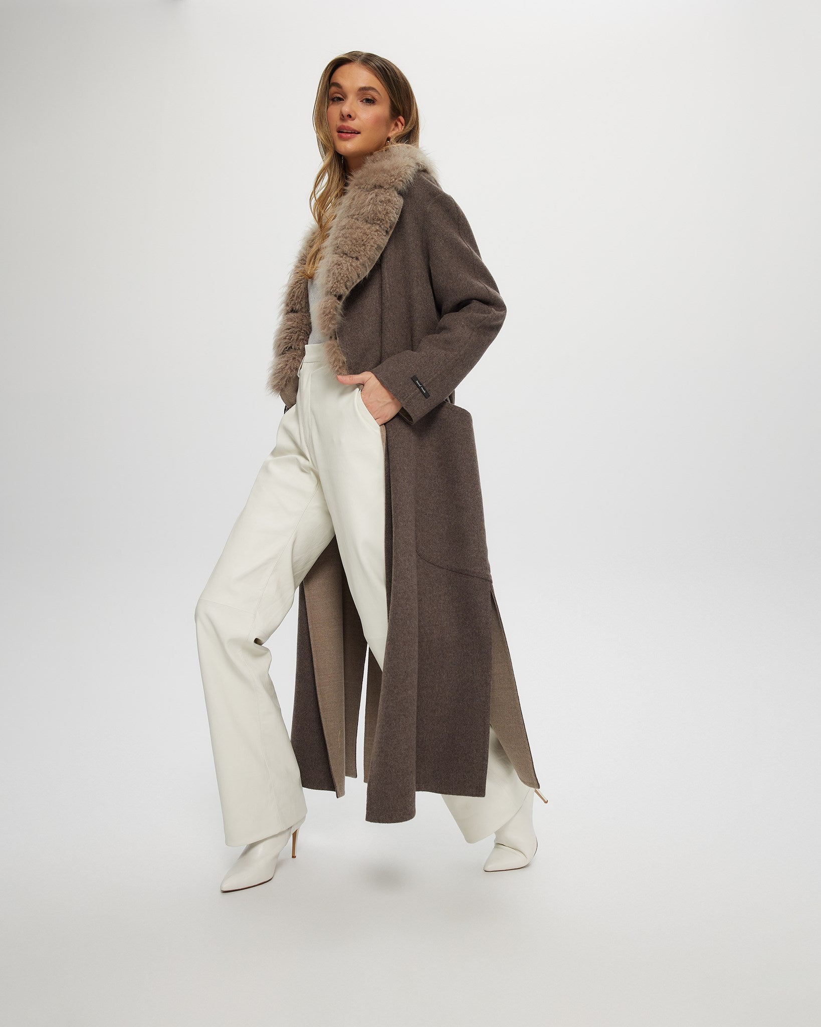 Double-Face Coat Crafted From Loro Piana Cashmere and Wool with Detachable Select Cashmere Goat Collar and Belt