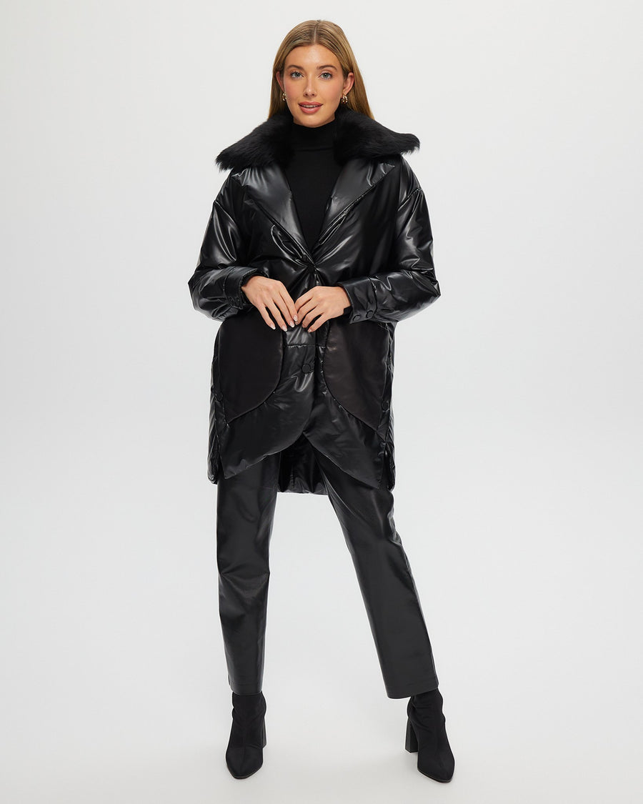 Fabric Jacket With Detachable Shearling Lamb Collar