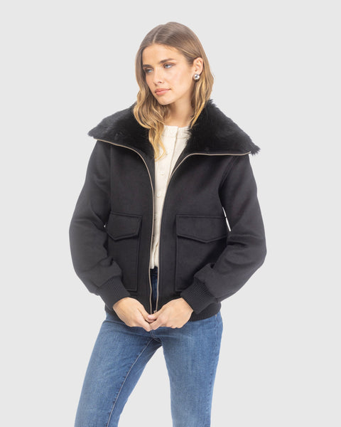 FABRIC JACKET WITH SELECT SHEARLING LAMB COLLAR