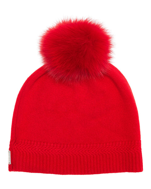 Knit Cashmere Hat With Fox Fur Pompom