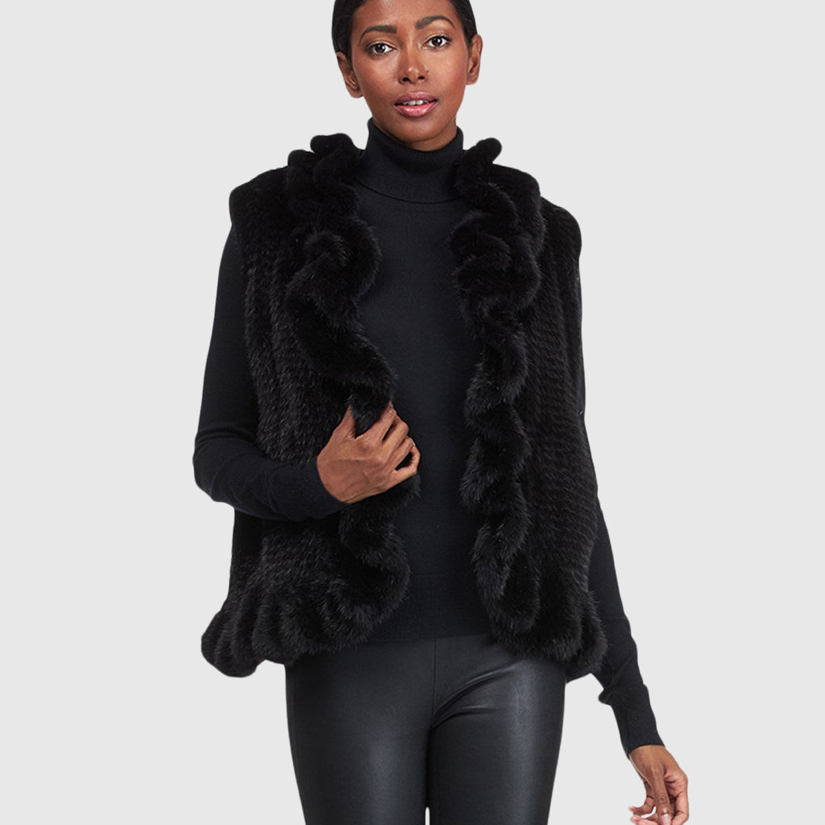 Knit Mink Ruffle Vest