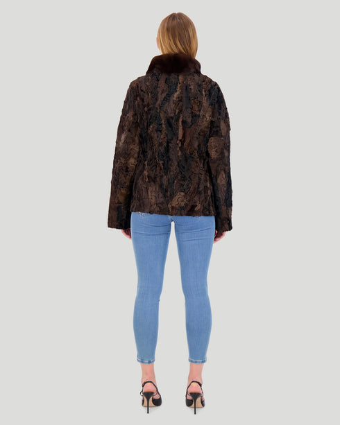 Lamb Jacket With Mink Stand Collar