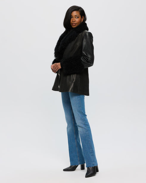 Leather Jacket With Cashmere Goat Shawl Collar & Cuffs