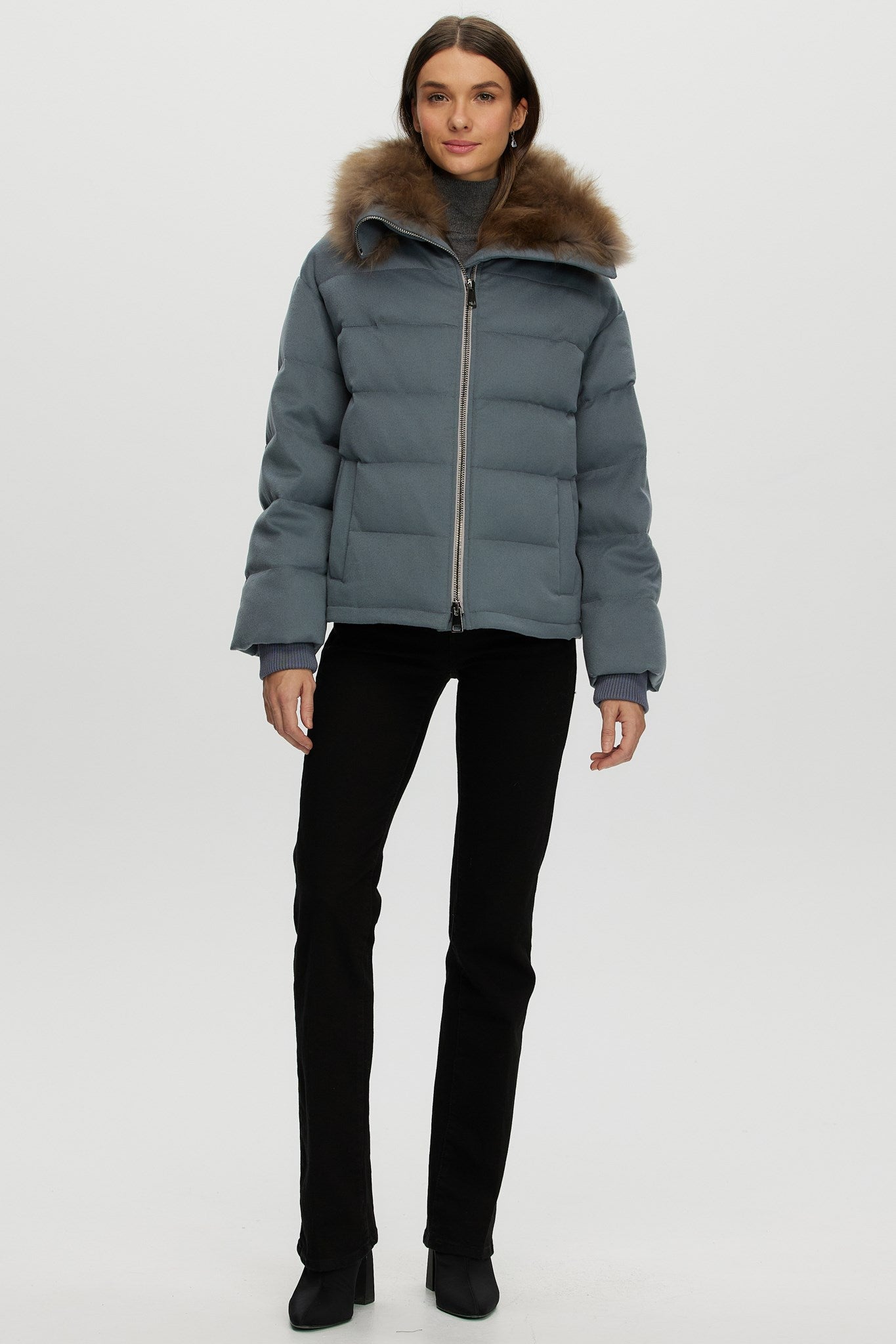 Down Jacket Crafted From Loro Piana Cashmere with Select Cashmere Goat Collar