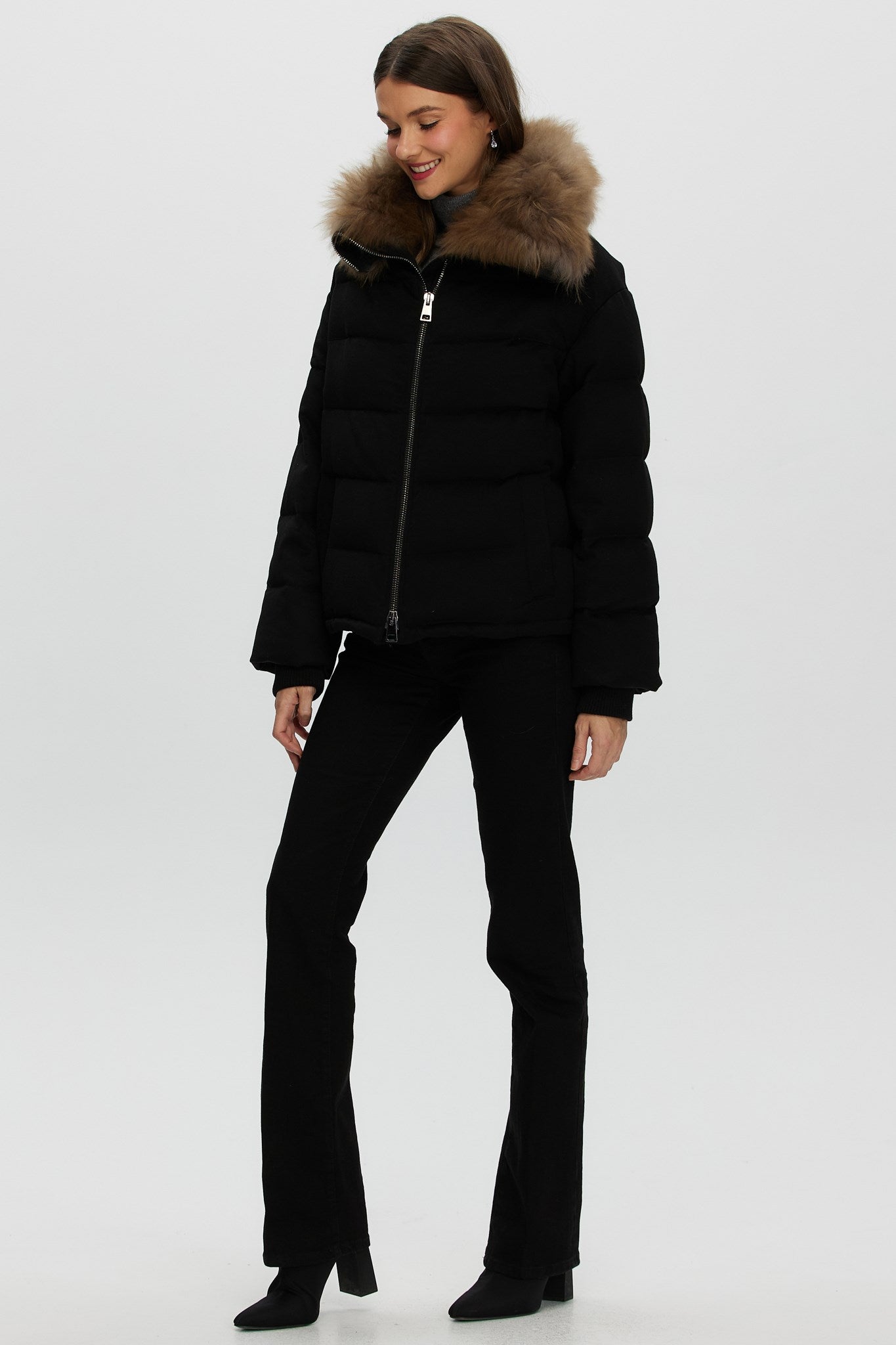 Down Jacket Crafted From Loro Piana Cashmere with Select Cashmere Goat Collar