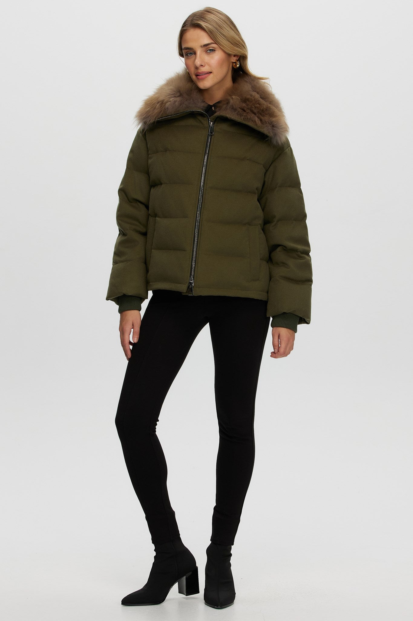 Down Jacket Crafted From Loro Piana Cashmere with Select Cashmere Goat Collar