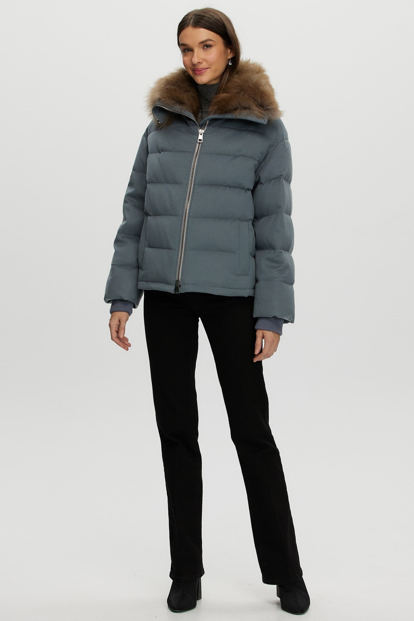 Down Jacket Crafted From Loro Piana Cashmere with Select Cashmere Goat Collar