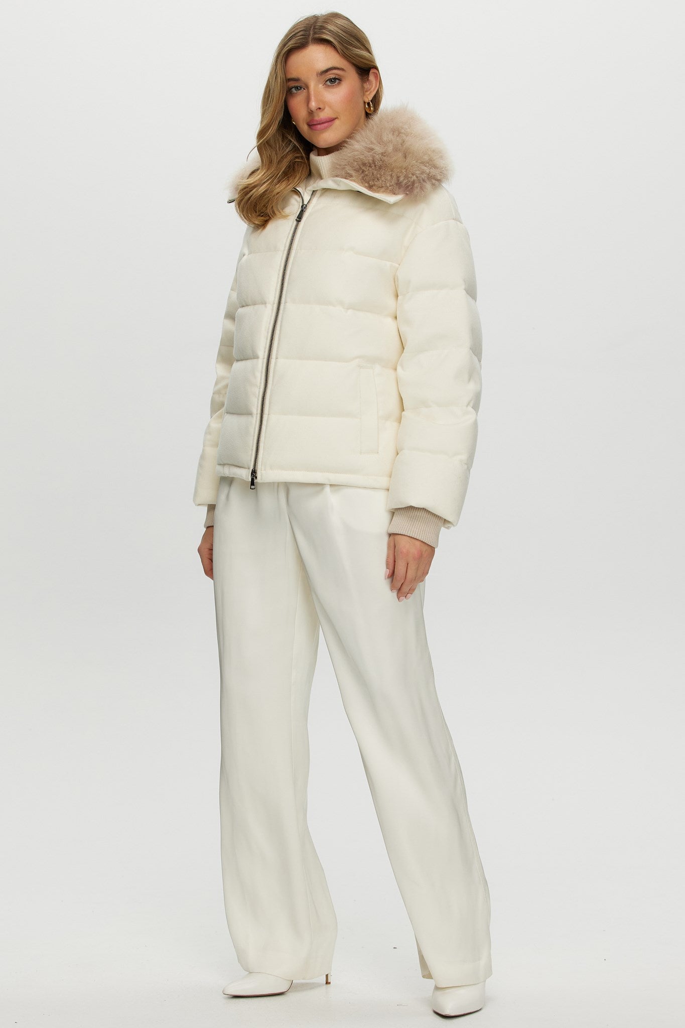 Down Jacket Crafted From Loro Piana Cashmere with Select Cashmere Goat Collar