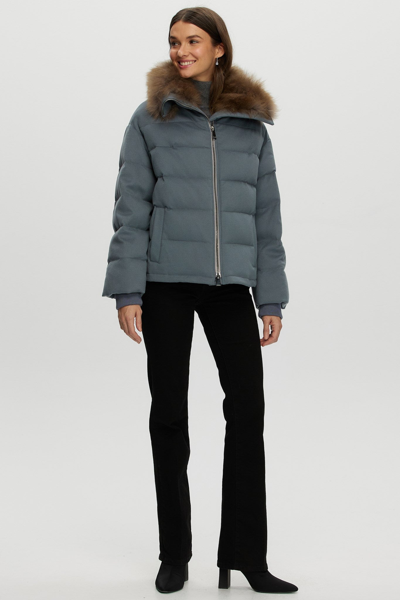 Down Jacket Crafted From Loro Piana Cashmere with Select Cashmere Goat Collar