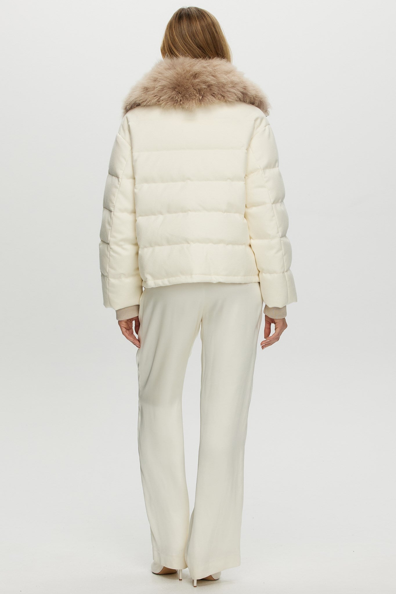 Down Jacket Crafted From Loro Piana Cashmere with Select Cashmere Goat Collar